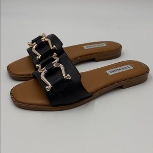 Steve Madden Alita Black and Gold Slide Sandals